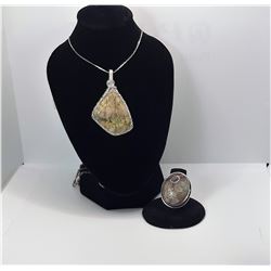 12)  FREEFORM JASPER PENDANT WITH SILVER