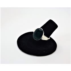 4) SILVER PLATED OVAL GREEN ONYX RING SIZE 8