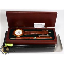 NEW MEN'S WATCH. WATCH, LEATHER STRAP, MATCHING