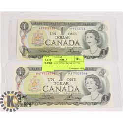 2 CANADIAN 1973 $1 BANK NOTES