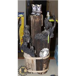 DISPLAY OF AN INDIAN & WOLVES ETC MOUNTED ONTO