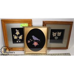 GROUP OF 3 FRAMED TUFTED ART PICTURES