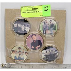 5 BEATLES COINS IN PLASTIC CASES