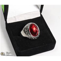 NEW MEN'S RING WITH RED STONE - SIZE 9 -
