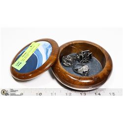 DECORATIVE WOOD CONTAINER WITH STONE INLAY