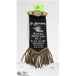 1908 MASONIC FRATERNAL RIBBON WITH ENAMEL PIN