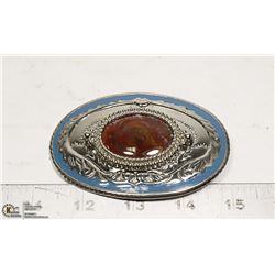 BELT BUCKLE- SILVER WITH LARGE GEMSTONE AND