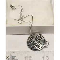OILERS PIN/PENDANT- STERLING SILVER WITH CHAIN