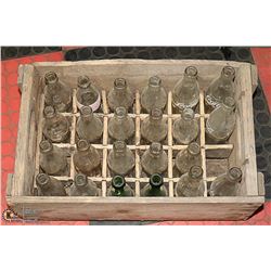 ANTIQUE COKE CRATE FULL OF VINTAGE BOTTLES