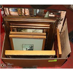 ESTATE BOX FULL OF FRAMED PICTURES &