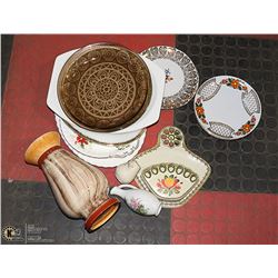 BOX OF VINTAGE PLATES, VASE. ITALY AND GERMANY