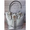 Image 1 : SILVER BUCKET STYLE PURSE WITH GOLD ACCENTS