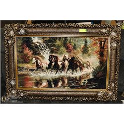 ORNATELY FRAMED HORSE RUG ART. 44" X 31".