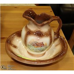 VINTAGE CERAMIC BASIN AND JUG 8" TALL