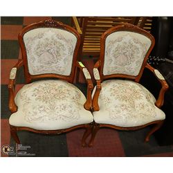 SET OF 2 WOOD CARVED FRENCH PROVINIAL  ARM CHAIRS