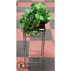ARTIFICIAL PLANT ON METAL STAND WITH WOOD TOP