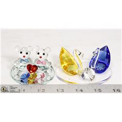 CRYSTAL BEARS AND SWAN FIGURINES  APPROX 2.5" TALL