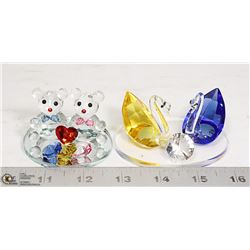 CRYSTAL BEARS AND SWAN FIGURINES  APPROX 2.5" TALL