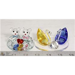 CRYSTAL BEARS AND SWAN FIGURINES  APPROX 2.5" TALL