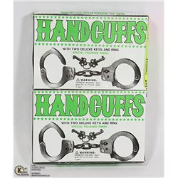 2 PAIRS OF HANDCUFFS WITH 2 DELUXE KEYS AND RING
