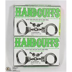 2 PAIRS OF HANDCUFFS WITH 2 DELUXE KEYS AND RING