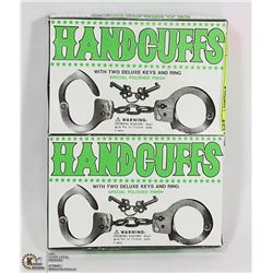 2 PAIRS OF HANDCUFFS WITH 2 DELUXE KEYS AND RING