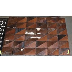 LEATHER STICHED COW RUG WALL ART. 53" X 34"
