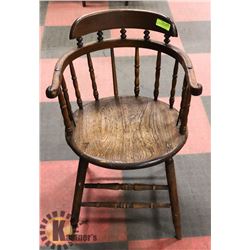 ANTIQUE SOLID WOOD ARM CHAIR CIRCA
