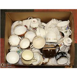 BOX OF ESTATE TEA CUPS.