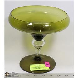 GREEN CRYSTAL PEDESTAL DECORATIVE BOWL