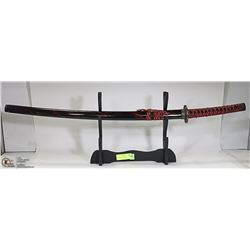 SAMURAI STYLE SWORD IN DISPLAY HOLDER.