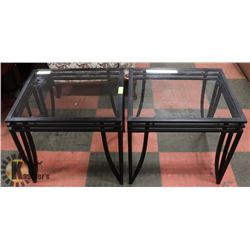 TWO GLASS END TABLES 20" X 24" X 22".