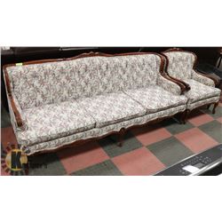 VINTAGE 1950'S WOOD TRIM & FABRIC SOFA &