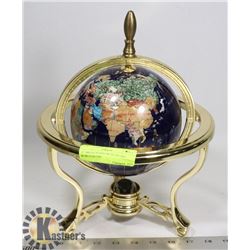 12" BRASS STAND WITH INLAID WORLD GLOBE