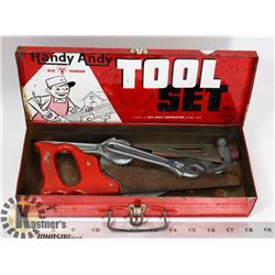 1957 METAL HANDY ANDY TOOL BOX AND TOOLS