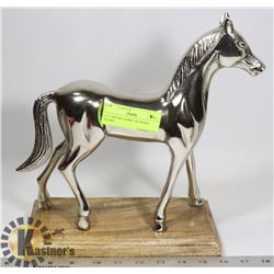 12" CHROME HORSE ON WOOD STAND