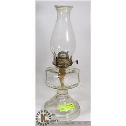 ANTIQUE LARGE GLASS OIL LAMP - STAMPED