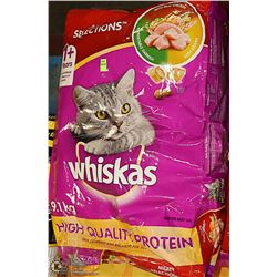 THREE 9.1KG BAGS OF WHISKAS MEATY SELECTIONS CAT