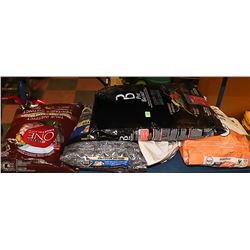 SHELF WITH FIVE ASSORTED BAGS OF DOG FOOD