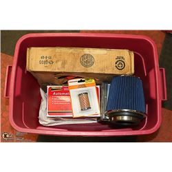 TOTE OF AIR FILTERS, FIREWALL HEATER HOSE AND MORE