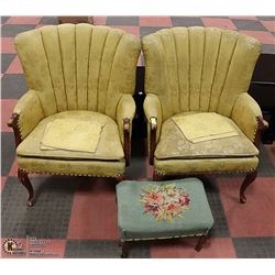 2 ANTIQUE WINGBACK CHAIRS, CIRCA 1960, INCLUDES 4