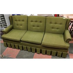 VINTAGE GREEN FABRIC SOFA. FURNITURE