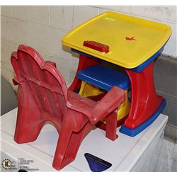 KIDS ACTIVITY DESK WITH BENCH SEAT AND LAWNCHAIR