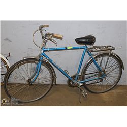 VINTAGE BLUE VENTURE BIKE. OUTDOORS FLAT FRONT