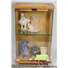 Image 1 : WOOD & GLASS CABINET 14" TALL WITH ORANMENTS
