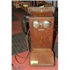 Image 1 : ANTIQUE WALL PHONE, WOOD CABINET, WRITING PAD