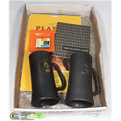 VINTAGE PLAYBOY 1973 CALENDAR, 2 BEER STEINS,