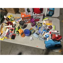 LARGE GROUP OF ITEMS (WATER SHOES, REMOTE CONTROL, MAGNETIC TIMER, BULBS, SCREEN SPLINE, USB POWER