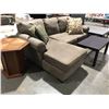 Image 1 : SECTIONAL SOFA (7'X5')  WITH END TABLE & COFFEE TABLE - (NOTE: CUSHION COVERS REQUIRE CLEANING)