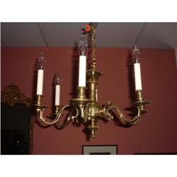 Small Queen Anne 6 branch brass chandelier #983867